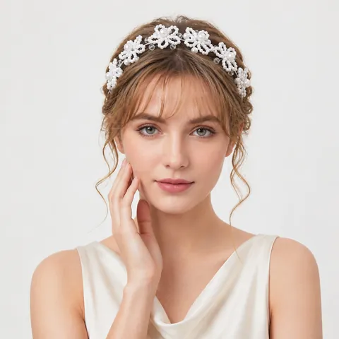 Handmade Alloy Imitation Artificial Pearl Crystal Wedding Hair Vine Bride Floral Headband Silver Flower Hairband Women Party Jewelry