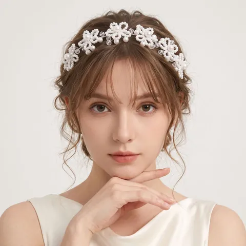 Handmade Alloy Imitation Artificial Pearl Crystal Wedding Hair Vine Bride Floral Headband Silver Flower Hairband Women Party Jewelry