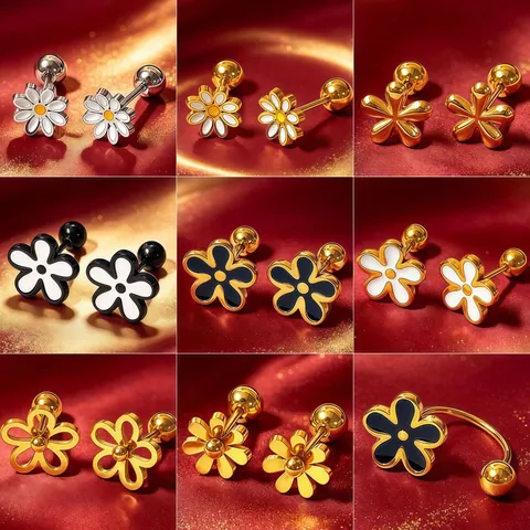Gänseblümchen Blumen Ohrstecker Edelstahl Schraubverschluss Hohl Floral Winzig Minimalistisch Schmuck Für Frauen