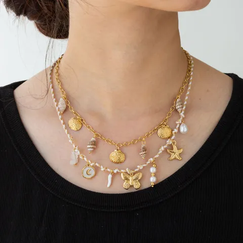 Stainless Steel DIY Ocean Charm Necklace For Women Gold Plated Shell Starfish Cornicello Fish Moon Pendant Handmade Braided Rope Chain Jewelry