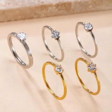 Minimalistischer Edelstahl Ring Vier Sechs Krallen Strass Band Gold Silber Plattiert Koreanische Mode Pärchen Fingerring Schmuck