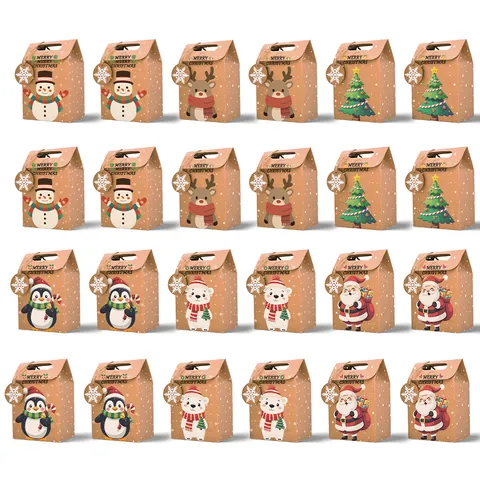 Bolsas de Regalo de Papel Kraft de Navidad Con Diseño de Copos de Nieve Etiquetas Huecas Cinta Roja para Embalaje de Caramelos y Galletas