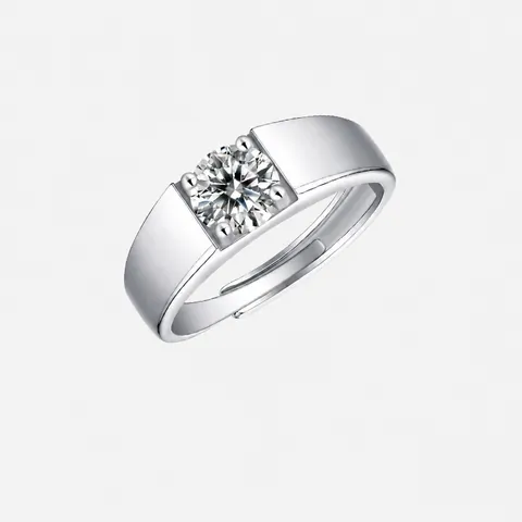 Luxury 925 Sterling Silver Moissanite Ring For Men Platinum Plated Adjustable Round Cut Cubic Zirconia Look Business Finger Jewelry