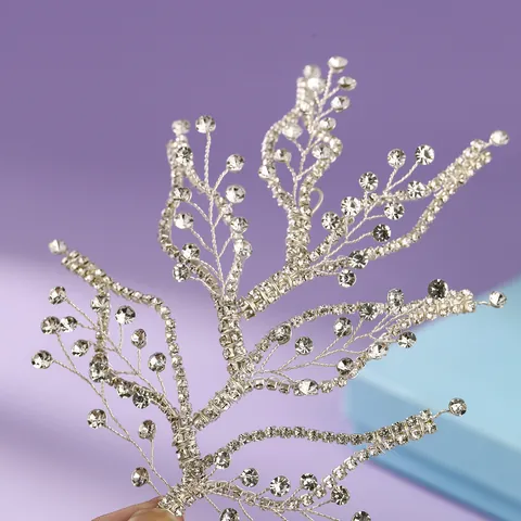 Luxury Handmade Bridal Hair Vine Silver Copper Wire Rhinestone Artificial Pearl Wedding Branch Headband For Women Jewelry