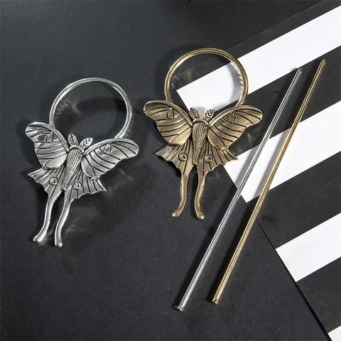 Vintage Gothic Insect Moth Butterfly Alloy Hair Stick Metal Bun Hairpin Hair Accessories For Women Gold Silver Fashion Jewelry