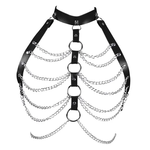 Gothic Faux Leather Lingerie Set With Fox Mask Chain Body Harness And Tassel Belt For Costume Party Performance Women Accessories