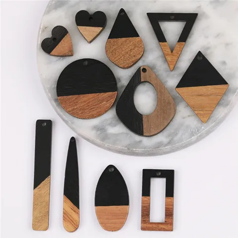 Handgefertigte DIY Naturholz Und Harz Anhänger Geometrische Form Tropfkleber Charms Für Ohrringe Halskette Schmuckherstellung