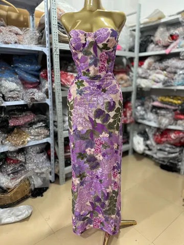 Elegant Strapless Floral Embroidered Evening Gown Sexy Sequined Bodycon Long Party Dress Sleeveless Formal Prom Dress For Women