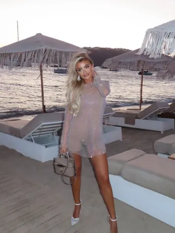 Damen Sexy Netz Strass Mini Kleid Durchsichtig Langarm Hohl Aus Bodycon Kleid Für Party Urlaub Club Abendkleidung