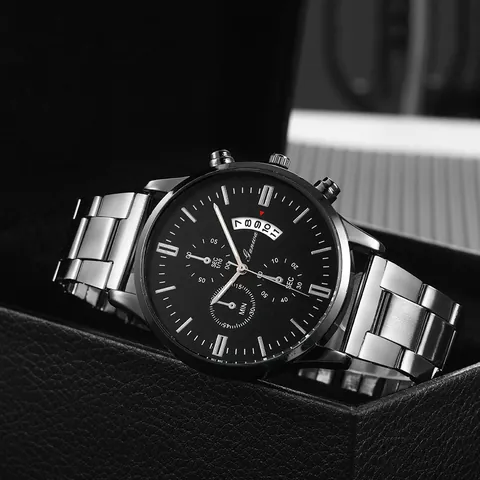 Herren Quarzuhr Edelstahl Business Lässig Kalender Armbanduhr Mode Analog Wasserdichte Uhr Für Herren