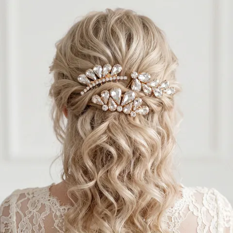 Bridal Alloy Rhinestone Hair Combs For Wedding Party Women Gold Floral Butterfly Water Drop Crystal Hair Clips Jewelry
