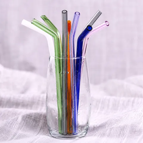 Cannucce In Vetro Riutilizzabili Colorate Resistenti Al Calore Diritte E Curve Ecologiche Punta Liscia