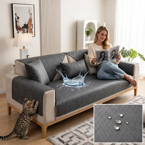 Funda De Sofá De Leathaire Impermeable Y Antideslizante Cojín De Sofá De Color Sólido Engrosado Resistente Al Desgaste Alfombra Protectora Para Mascotas