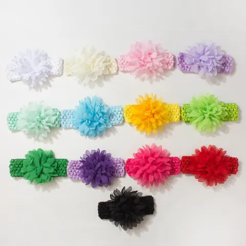 Baby Girls Elastic Chiffon Flower Headband Fabric Soft Handmade Floral Hair Band Accessories For Infants Newborns Toddlers