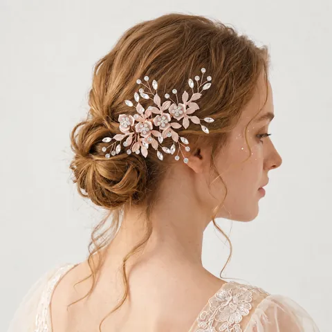 Bridal Hair Comb Alloy Faux Artificial Pearl Rhinestone Crystal Flower Wedding Headpiece Elegant Vintage Hair Jewelry For Women