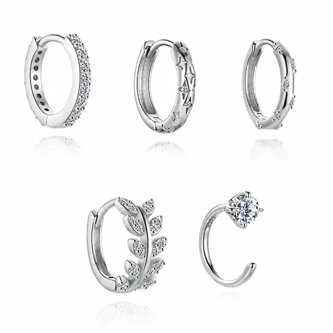 Minimalist 925 Sterling Silver Moissanite Huggie Hoop Earrings For Women Star Olive Leaf Dainty Geometric Jewelry Gift