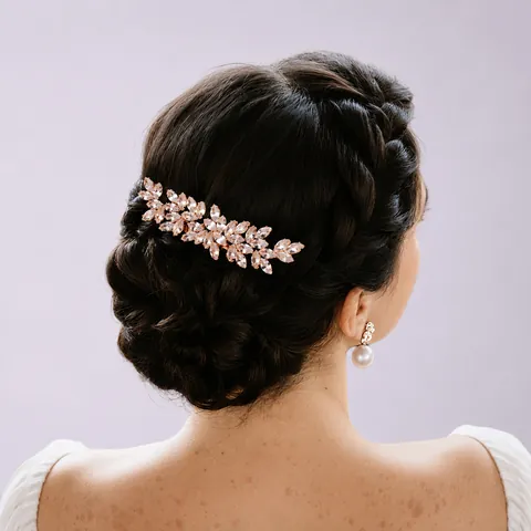 Bridal Hair Comb Alloy Zircon Rhinestone Luxury Floral Leaf Design Wedding Jewelry Accessory For Women