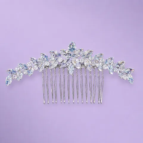 Bridal Hair Comb Alloy Zircon Rhinestone Luxury Floral Leaf Design Wedding Jewelry Accessory For Women