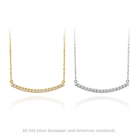 Smile Curved Bar Necklace 925 Sterling Silver Elegant Zircon Pendant Minimalist Jewelry For Women