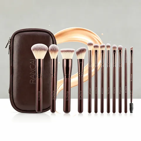 Professional Makeup Brushes Synthetic Fiber Wood Handle Aluminum Tube With PU Leather Storage Case Portable Cosmetic Beauty Tools