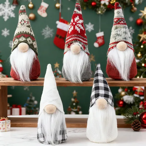 Christmas Gnomes Decorations Knitted Faceless Dolls Tomte Tabletop Ornaments Nordic Style Holiday Decor