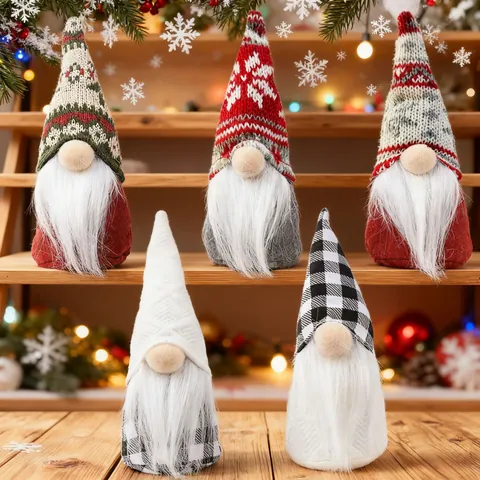 Christmas Gnomes Decorations Knitted Faceless Dolls Tomte Tabletop Ornaments Nordic Style Holiday Decor