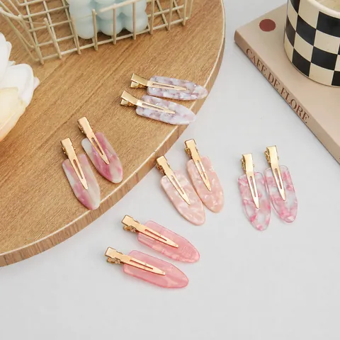 Acetate Cherry Blossom Pink Marble Hair Clips No Trace Seamless Makeup Hairpins For Women Girls Handmade Sweet Hair Accessories