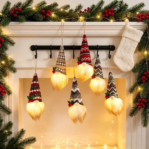 Pendentif Gnome Lumineux de Noël Avec Lumières LED Chapeau Tricoté Poupée Sans Visage Ornement pour Arbre de Noël Maison Fête Décoration