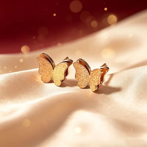 Pendientes de Botón de Mariposa de Doble Capa para Mujer Acero de Titanio Esmerilado Dulce Elegante Minimalista Oro Plata Joyería