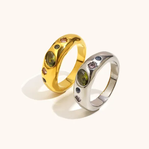 Anillo Dome de Acero Inoxidable Vintage para Mujer Chapado en Oro 18K Geométrico con Strass Anillo de Declaración Joyería Moda