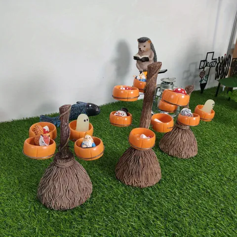 Halloween Witch Broom Pumpkin Snack Bowl Stand Resin Decor Party Tray Holder Witch Broomstick Support Festive Display Rack