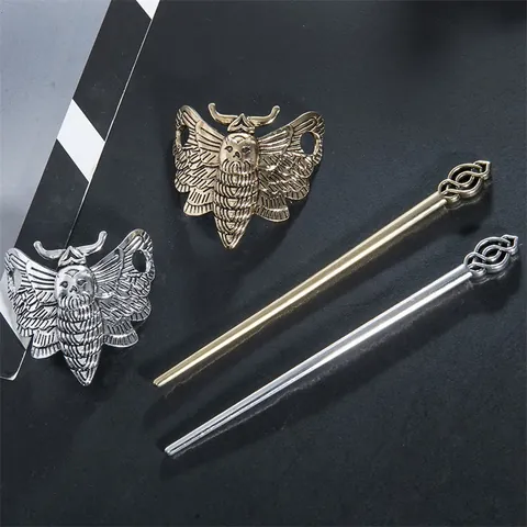 Gothic Retro Moth Skull Hair Stick For Women Alloy Death's-Head Hawkmoth Hairpin Punk Hair Clip Headpiece Jewelry Accessory
