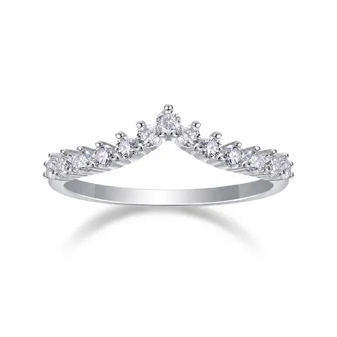 S925 Sterling Silver V Shaped Moissanite Ring For Women D Color Round Cut Half Eternity Stackable Crown Wedding Band Jewelry
