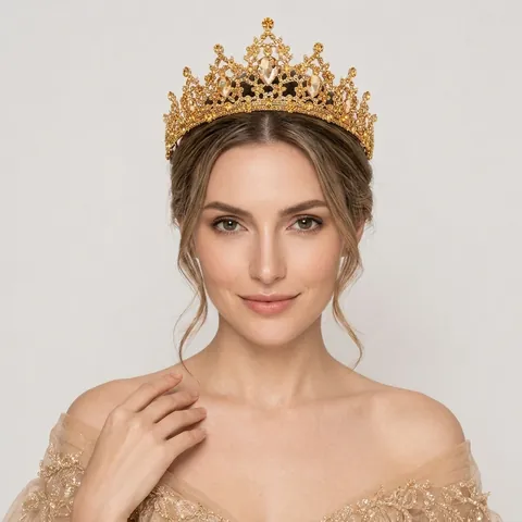 Barock Tiara Krone Halskette Ohrringe Strass Imitation Künstliche Perle Legierung Luxus Vintage Hochzeit Braut Bankett Party Kopfschmuck