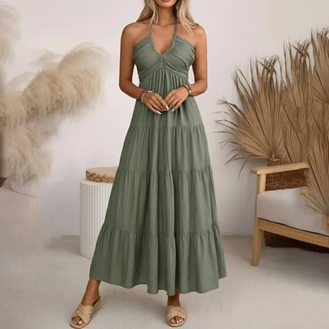 Vestido Mujer Elegante Francés Floral Escote Cuadrado Mangas Abullonadas Cordón Vestido Maxi Con Abertura Vintage Verano