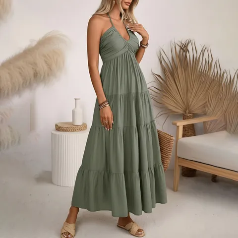 Vestido Mujer Elegante Francés Floral Escote Cuadrado Mangas Abullonadas Cordón Vestido Maxi Con Abertura Vintage Verano