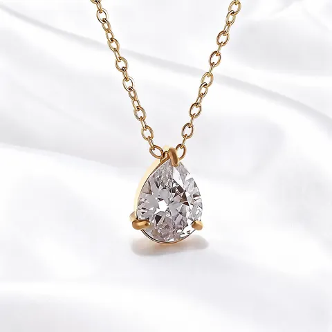 Elegante Collana Con Pendente in Zirconia a Taglio a Pera in Acciaio Inossidabile per Donna Placcato Oro 18K Gioielli