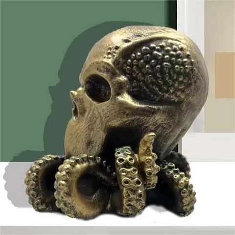 Cthulhu Skeleton Octopus Statue Resin Antique Bronze Sculpture Gothic Halloween Desktop Ornament Creepy Home Office Decor