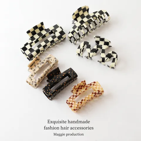 Koreanische Mode Übergroße Acetat Haarkralle Leopard Schachbrettmuster Geometrische Haaraccessoires Für Frauen Täglich Haarklammer