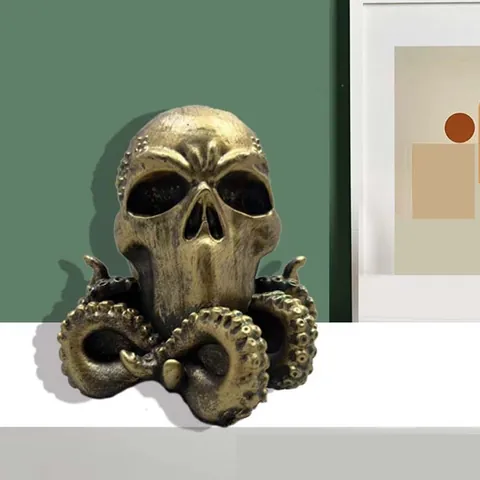Cthulhu Skeleton Octopus Statue Resin Antique Bronze Sculpture Gothic Halloween Desktop Ornament Creepy Home Office Decor