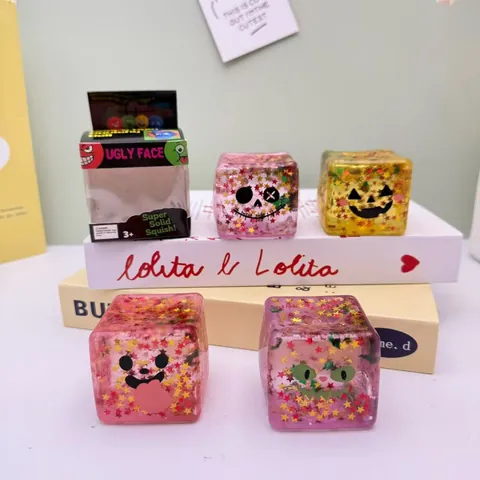 Halloween Διαφανές Παγάκι Squishy Ανακούφιση από το Στρες Μαλτόζη με Γκλίτερ Αργή Επαναφορά Τυπωμένο Πρόσωπο Καρτούν Παιχνίδι Αποσυμπίεσης