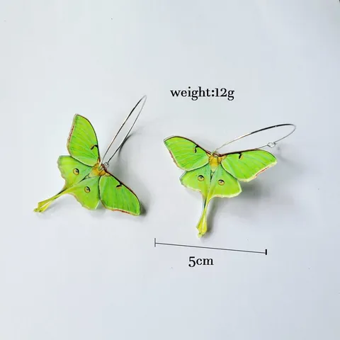 Creative Green Luna Moth Acrylic Drop Earrings For Women Exaggerated Flat Butterfly Moth Wing Earrings Personalized Jewelry Gift