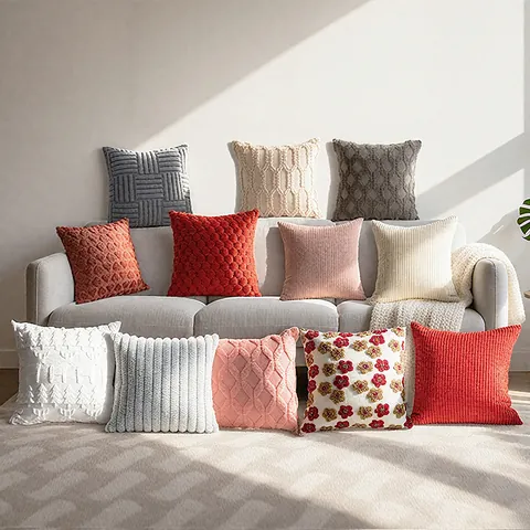 Funda de Almohada de Felpa Larga Bordada Acolchada Moderna Minimalista Rayada Color Sólido Corazón Flor Funda de Cojín Sofá Cuadrada para Sala de Estar Decoración Hogar
