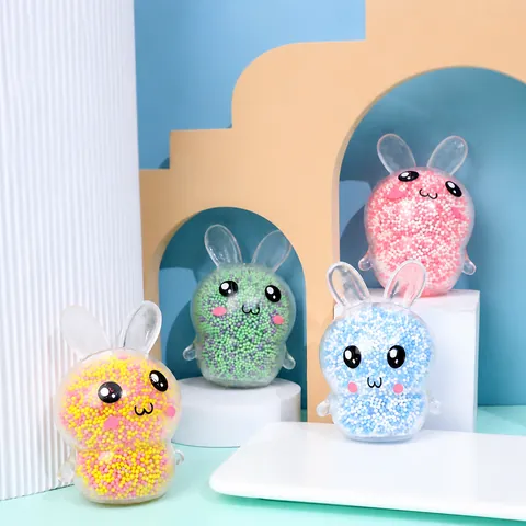 Easter Bunny Squishy Stress Relief Toy Flash Glowing Foam Beads Bunny TPR Animal Rabbit Squeeze Toy Fun Decompression Toy