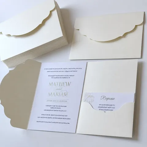 Élégant Ensemble d'Invitations de Mariage en Papier Spécial Avec Pochette Festonnée Découpée au Laser Enveloppe Carte RSVP pour Fête Cérémonie