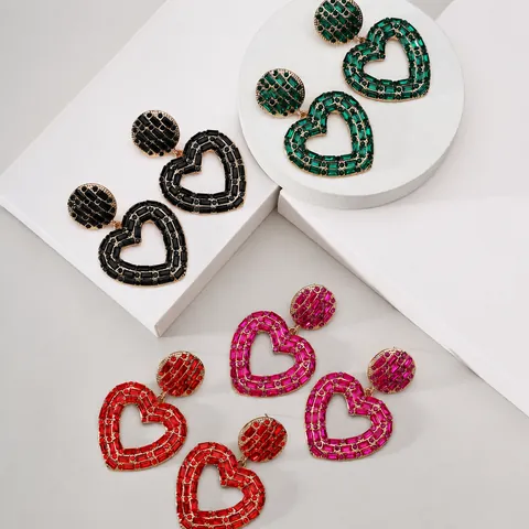Vintage Geometrische Strass Ohrhänger Für Damen Luxus Legierung Herz Wassertropfen Trapez Hohl Übertriebene Statement Ohrringe Schmuck