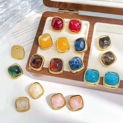 Square Resin Sugar Cube Stud Earrings Stainless Steel Post Colorful Dopamine Geometric Earrings For Women Fresh Summer Jewelry Gift