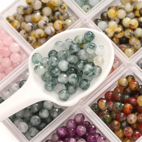Natural Stone Faceted Round Loose Beads For DIY Jewelry Making Polished Beads For Necklaces Bracelets Accessories Handmade Loose Stone Beads Women Crafts