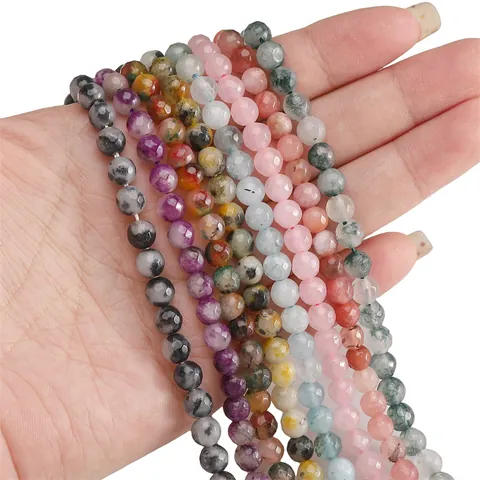 Natural Stone Faceted Round Loose Beads For DIY Jewelry Making Polished Beads For Necklaces Bracelets Accessories Handmade Loose Stone Beads Women Crafts