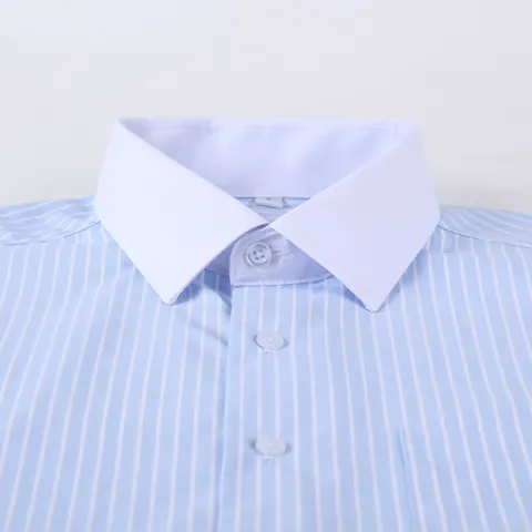 Men's Business Casual Striped Shirt Contrast Collar Cuffs Polyester Long Sleeve Non-Ironing Formal Dress Top For Office Daily